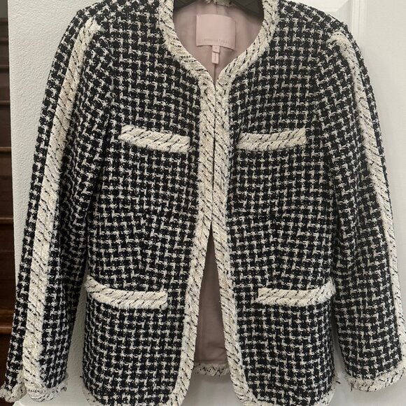 Rebecca Taylor Graphic Black/Ivory Tweed Jacket size 0 - Picture 2 of 7